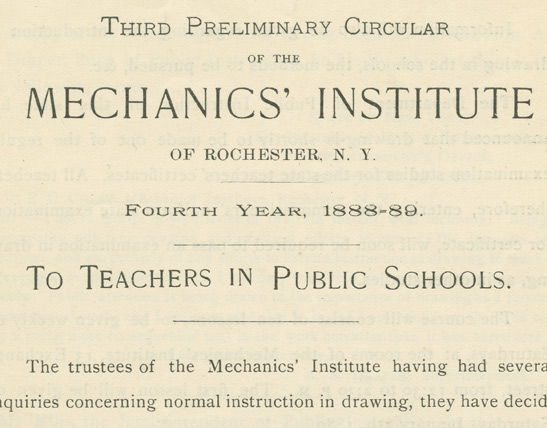 A pamphlet about the Mechanics Institute offering drawing instruction to public school teachers