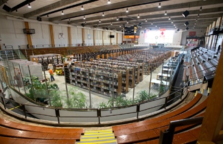 Overhead view of Wallace on Ice, RIT Libraries' temporary location in Ritter Ice Arena