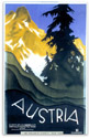 A poster for Austria showing off a mountain forest scene